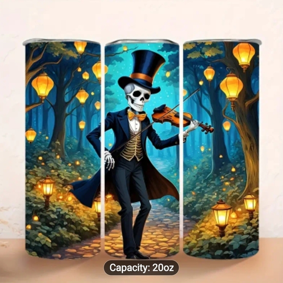 Halloween Skeleton Violinist Themed Insulated 20 Oz. Tumbler - Picture 1 of 6